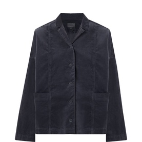 Oska graphite corduroy jacket with notch collar, button front, and patch pockets in 97% cotton blend