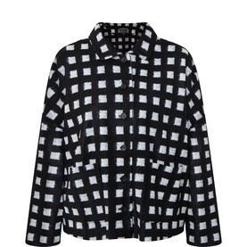 Oska black and white check boucle jacket with collar, zip fastening and long sleeves