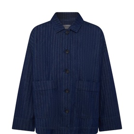 Striped Boxy Cape-Sleeve Coat