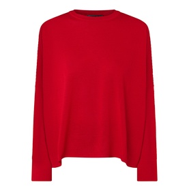 Oska Rib-Knit Sweater in scarlet, crew neckline, dropped shoulders, long sleeves, straight hem, ribbed wool knit