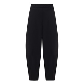 Oska Straight Cropped Trousers in black, mid-rise with covered elasticated waistband, tapered hems and tonal stitching