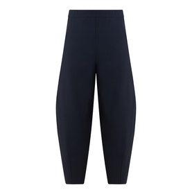 Oska Straight Cropped Trousers in navy, mid-rise with covered elasticated waistband, straight-leg silhouette and clean tapered hems