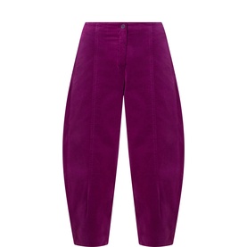 Oska amethyst wide-leg corduroy trousers with barrel silhouette, single button fastening and front seam detail