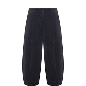 Oska graphite wide-leg cropped trousers with high waist, button fastening, and pleat detail in cotton blend fabric