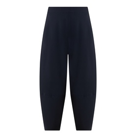 Oska Wide Cropped Trousers in navy, mid-rise with covered elasticated waistband, wide-leg fluid silhouette and clean cropped hems