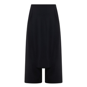 Oska black midi skirt-overlay trousers with high waist and fitted short underlayer, 80% polyamide blend