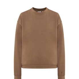 Varley Coralie Cuff Logo Sweatshirt in Teak Olive, crew neckline, long sleeves, ribbed cuffs and hem, relaxed fit