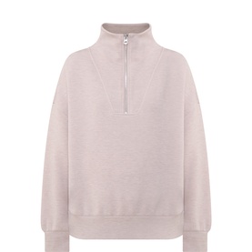 Varley Hawley Half-Zip Oversized Sweatshirt in Taupe Marl with silver half-zip, ribbed trims, long sleeves, and straight hemline