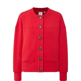 Varley Red Marl sweat top with button-front fastening, crew neck, and ribbed cuffs and hem