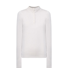 Varley Nathaniel Long Sleeved Henley Top in Pebble Marl, high neckline, button fastenings, long sleeves, straight hem