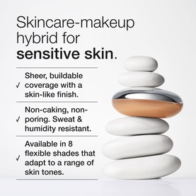Clinique Daily Calm&trade; Makeup Balm in Light, shown as stacked stones graphic highlighting sheer buildable coverage for sensitive skin.