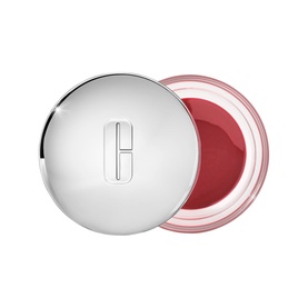 Clinique Daily Calm Lip and Cheek Color in Tender Heart, open pot showing deep rose balm with silver mirrored lid