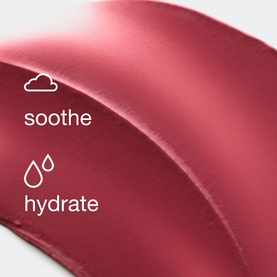 Clinique Daily Calm&trade; Lip and Cheek Color in Tender Heart, close-up of satin-finish product surface with soothe and hydrate icons