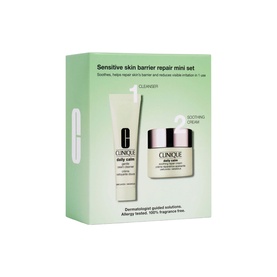 Clinique Sensitive Skin Barrier Repair Mini Set featuring cleanser and soothing cream duo in green gift box