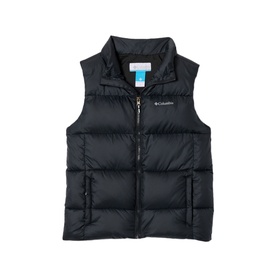 Columbia black puffer gilet with zip fastening, side zip pockets, and stand collar, children's outerwear