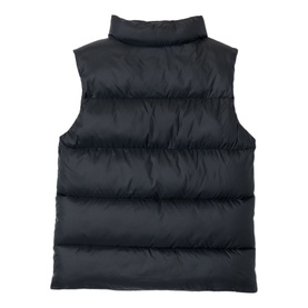 Columbia children's black quilted gilet, back view, high collar, sleeveless puffer design with horizontal baffle stitching