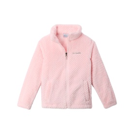 Columbia satin pink sherpa fleece zip-up jacket for children, with stand collar and textured finish