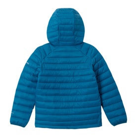 Columbia children's Phoenix Blue quilted down jacket, back view, with attached hood and zip fastening