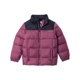 Columbia children's puffer jacket in antique mauve and black, colour-block design with zip fastening and stand collar