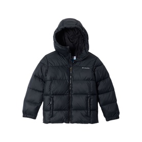Columbia children's black puffer jacket with attached hood, zip fastening, and quilted insulation panels