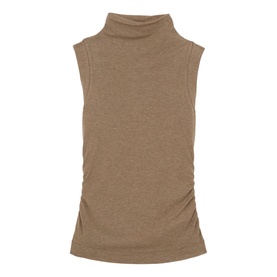 Reiss dark neutral sleeveless turtleneck top with ruched side detailing, shown flat