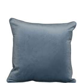 Fever + Hue Velvet Plain Cushion in Gentle Blue with piped edge detail, square shape on white background.