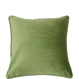 Fever + Hue Velvet Plain Cushion in moss green with piped edge detail, square shape, plain velvet fabric.
