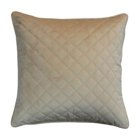 Fever + Hue Velvet Quilted Cushion in caramel, featuring diamond quilt pattern and piped edges, 100% polyester with duck feather fill.
