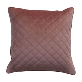 Fever + Hue Velvet Quilted Cushion in Rose Quartz, diamond-stitched velvet fabric with piped edges, 100% polyester
