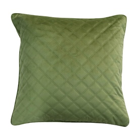Fever + Hue Velvet Quilted Cushion in moss green with diamond stitch pattern and piped edge, 100% polyester