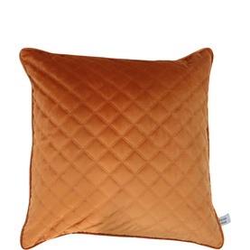 Fever + Hue Velvet Quilted Cushion in copper with diamond stitch pattern and piped edges, 100% polyester with duck feather fill