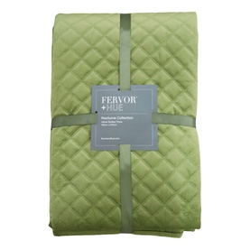 Fervor + Hue Velvet Quilted Throw in Moss Green, folded to show diamond quilt texture and ribbon tie detail