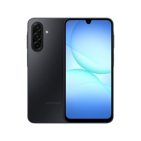 Samsung Galaxy A16 5G smartphone in black, showing front and rear views with triple camera system and teardrop notch display