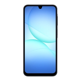 Samsung Galaxy A17 Black 128GB smartphone, front view showing teardrop notch display with blue gradient wallpaper