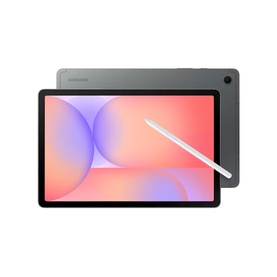 Samsung Galaxy Tab S10 Lite WiFi 128GB in grey, front and rear view with S Pen stylus, colourful display visible on screen