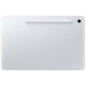 Samsung Galaxy Tab S10FE WiFi 128GB in silver, rear view showing camera and S Pen stylus resting on surface