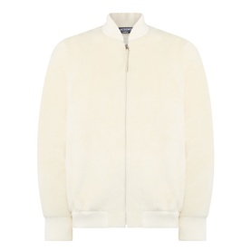 Jacquemus off-white zip-through bomber jacket with ribbed cuffs, hem and collar, contrast fabric panelling