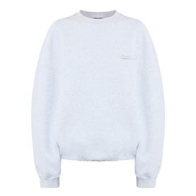 Jacquemus grey 950 cotton crew-neck sweat top with small logo patch on chest, dropped shoulders and relaxed fit