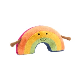 Jellycat Amuseeable Rainbow plush soft toy with smiley face, multicoloured striped arch shape and small stick arms