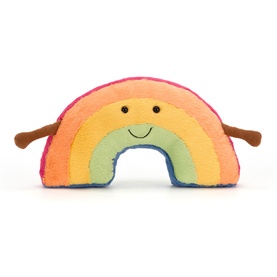 Jellycat Amuseable Rainbow plush soft toy in multicolour with smiling face and small brown arms