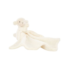 Jellycat cream lamb soother comforter with soft plush head and satiny blanket body, small size