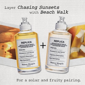 Maison Martin Margiela Replica Chasing Sunsets and Beach Walk EDT duo, shown as a solar and fruity layering pairing
