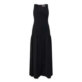 Odd Muse Dropped Waist Flared Dress in black, sleeveless tank-style straps, dart detail bodice, flared maxi skirt