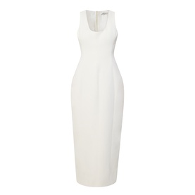 Odd Muse Volume Sculpted Dress in ecru, sleeveless midi length with scoop neckline, waist cinch and dart detailing