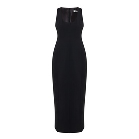 Odd Muse Volume Sculpted Dress in black, sleeveless midi length with scoop neckline, waist cinch and dart detailing