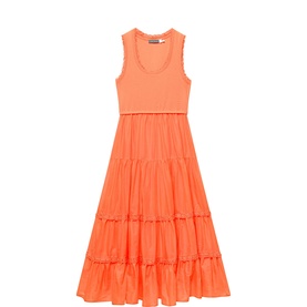 Trim Tie Tiered Flared Dress