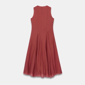 Mint Velvet Asymmetric Pleated Dress in red, sleeveless with crew neckline, nipped waist, pleated skirt and back zip fastening