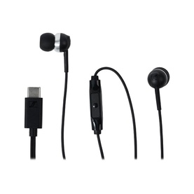 Sennheiser CX 80 U Wired In-Ear Earphones in black with USB-C connector, inline remote, and silicone ear tips