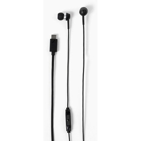 Sennheiser CX 80 U Wired In-Ear Earphones in black, showing USB-C connector, inline remote, and earbuds laid flat.