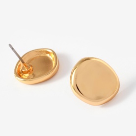 Mint Velvet Shiny Metal Stud Earrings in gold, rounded square shape with butterfly clasp fastening, shown front and back views